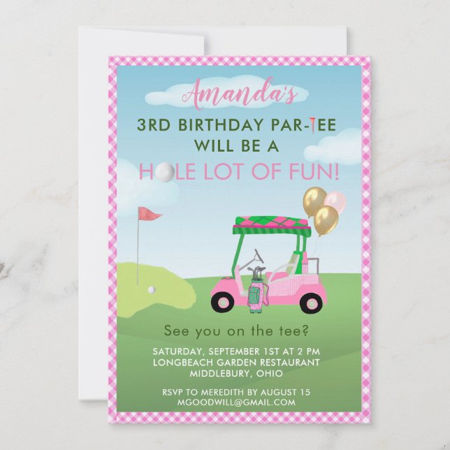 Charming Golf Pink Girl 3rd Birthday Par-Tee Invitation (Front)