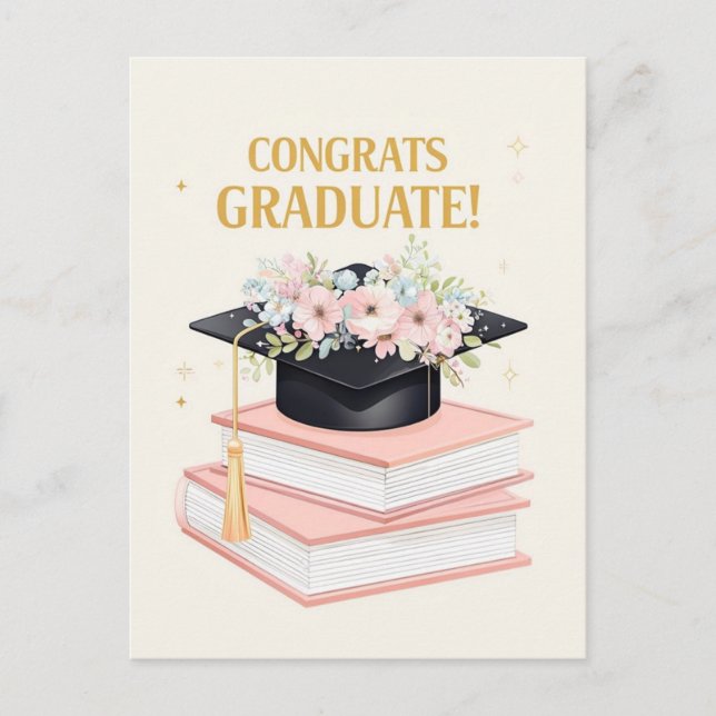 Charming Graduation Congrats Card with Floral Cap  (Front)