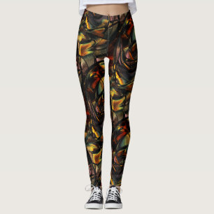 Charming grained texture, embossed golden green  leggings