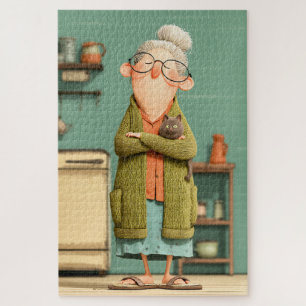 Charming Grandma and Her Cat Jigsaw Puzzle