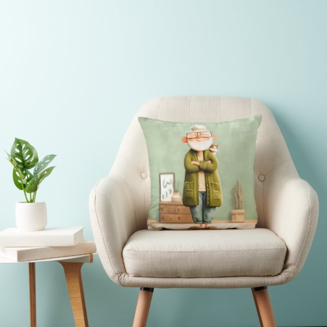 Charming Grandpa and His Cat Cushion (Chair)