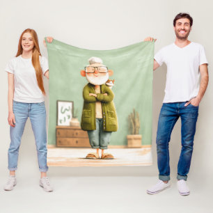 Charming Grandpa and His Cat Fleece Blanket