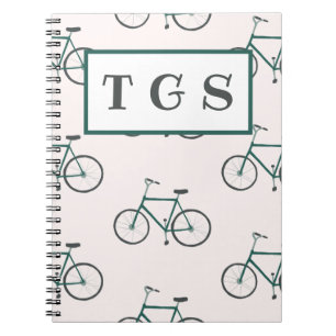 Charming green bicycle pattern monogram notebook