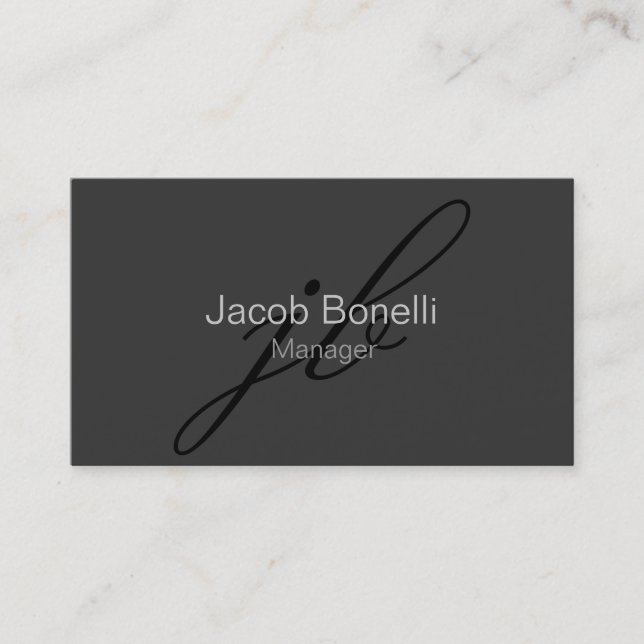 Charming Grey Black Monogram Business Card (Front)
