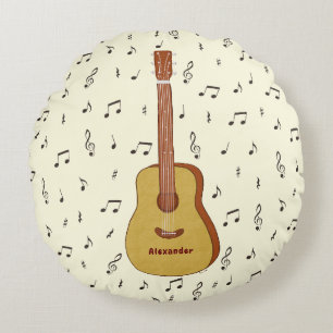 Charming Guitarist Music Note Design Round Cushion