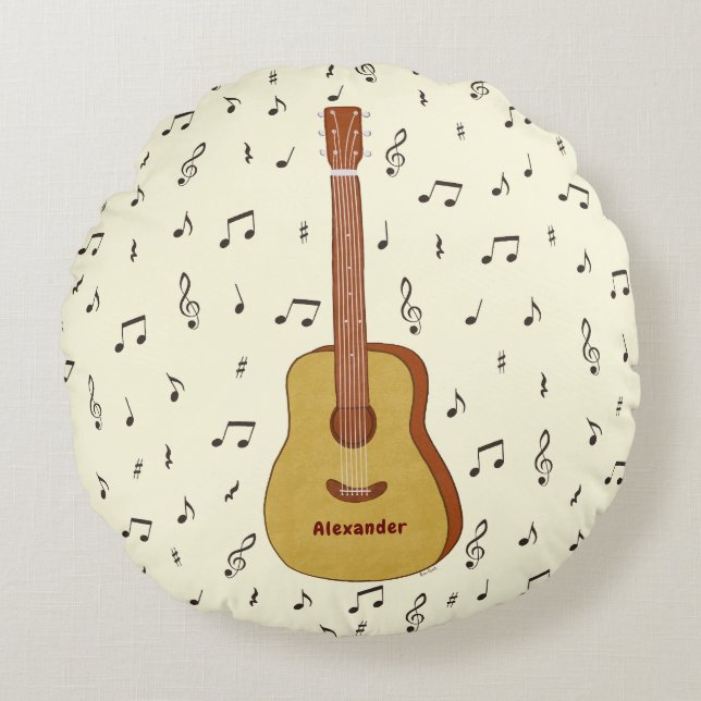Charming Guitarist Music Note Design Round Cushion (Front)