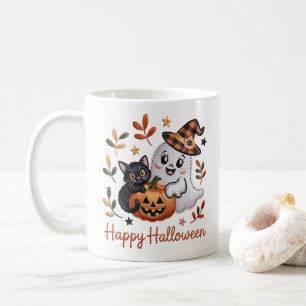 Charming Halloween Greeting Card – Hand-Drawn Coffee Mug
