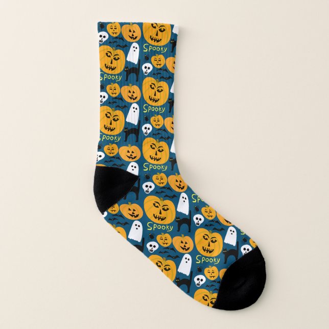 Charming Halloween Pumpkins Spooky Ghost Socks (Left Inside)