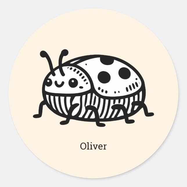 Charming Hand-Drawn Beetle Illustration  Classic Round Sticker (Front)
