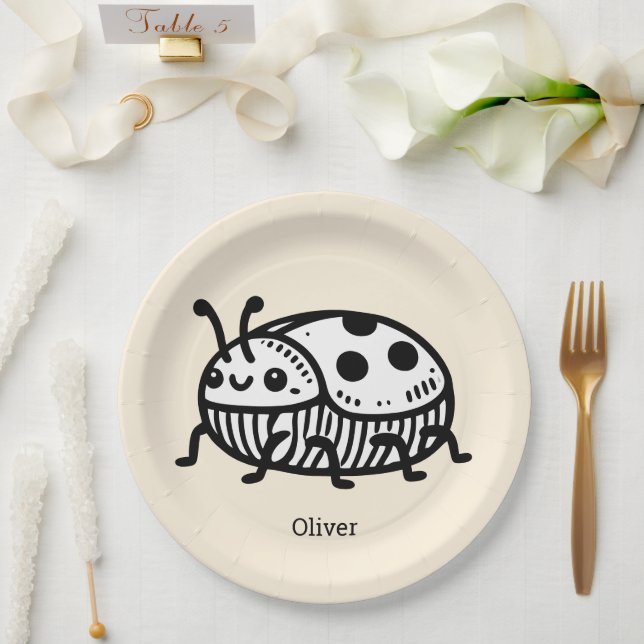 Charming Hand-Drawn Beetle Illustration  Paper Plate (Wedding)