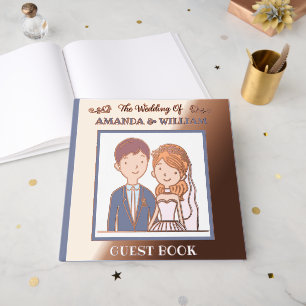 Charming Hand-drawn Cartoon Wedding Rose Gold Guest Book
