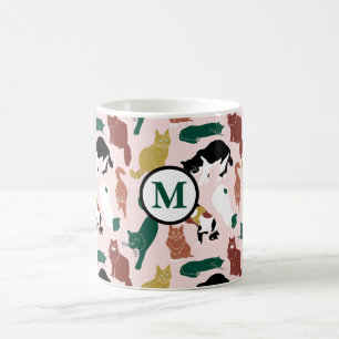 Charming hand-drawn cats on pink background coffee mug