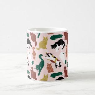 Charming hand-drawn cats on pink background coffee mug