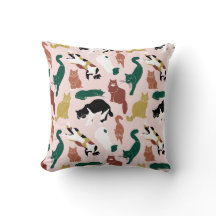 Charming hand-drawn cats on pink background