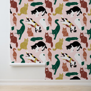 Charming hand-drawn cats on pink background wallpaper