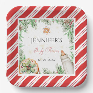 Charming Hand-Drawn Custom Christmas Baby Shower Paper Plate