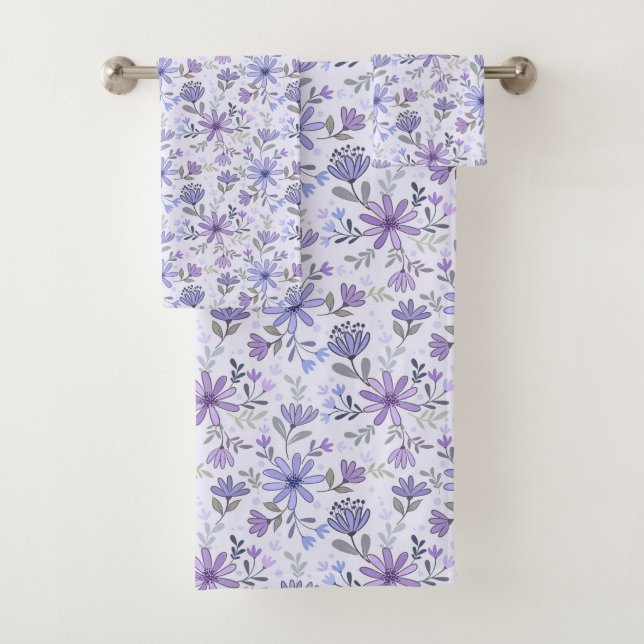 Charming Hand Drawn Flowers Bath Towel Set (Insitu)