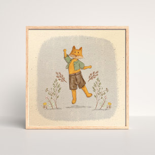 Charming Hand-drawn Whimsical Fox with Botanical  Poster