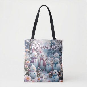 Charming Happy Snowman Family Winter Tote
