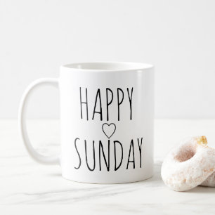 Charming 'Happy Sunday' Black Heart Outline Gift  Coffee Mug