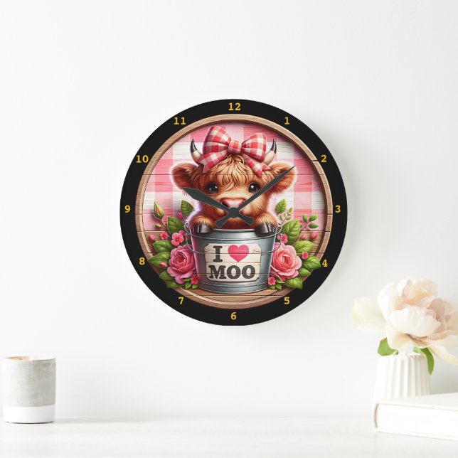 Charming Highland Cow Large Clock (Home)