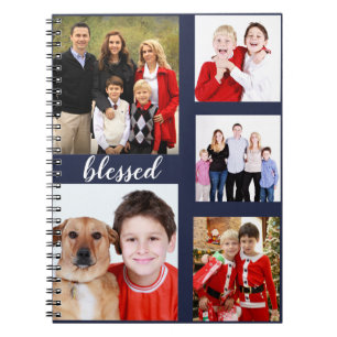Charming Holiday Family Photo Collage Monogram Notebook