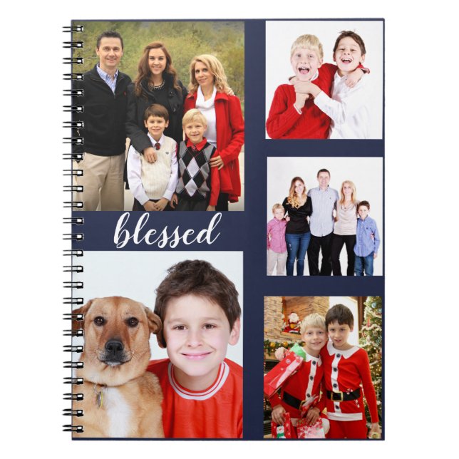 Charming Holiday Family Photo Collage Monogram Notebook (Front)