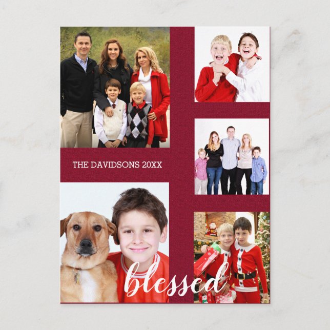 Charming Holiday Family Photo Collage Monogram Postcard (Front)