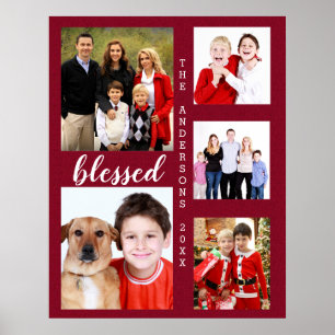 Charming Holiday Family Photo Collage Monogram Poster