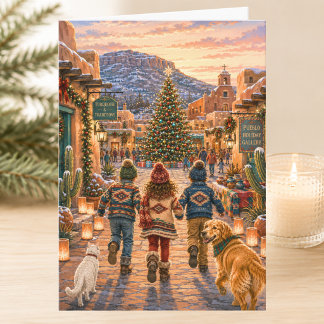 Charming Holiday Spanish Plaza Merry Christmas Card