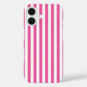 Charming Hot Pink and White Vertical Stripes iPhone 16 Case