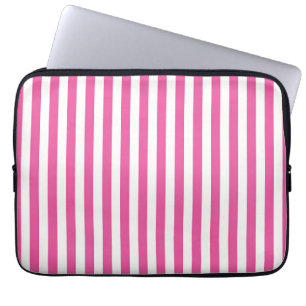 Charming Hot Pink and White Vertical Stripes Laptop Sleeve