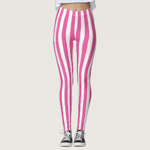 Charming Hot Pink and White Vertical Stripes Leggings