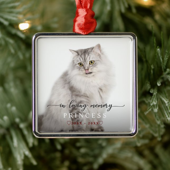 Charming In Loving Memory Cat Photo Monogram Metal Ornament (Tree)