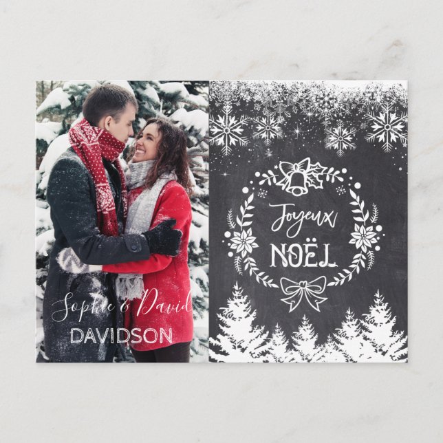 Charming JOYEUX NOËL Chalkboard Photo Invitation Postcard (Front)