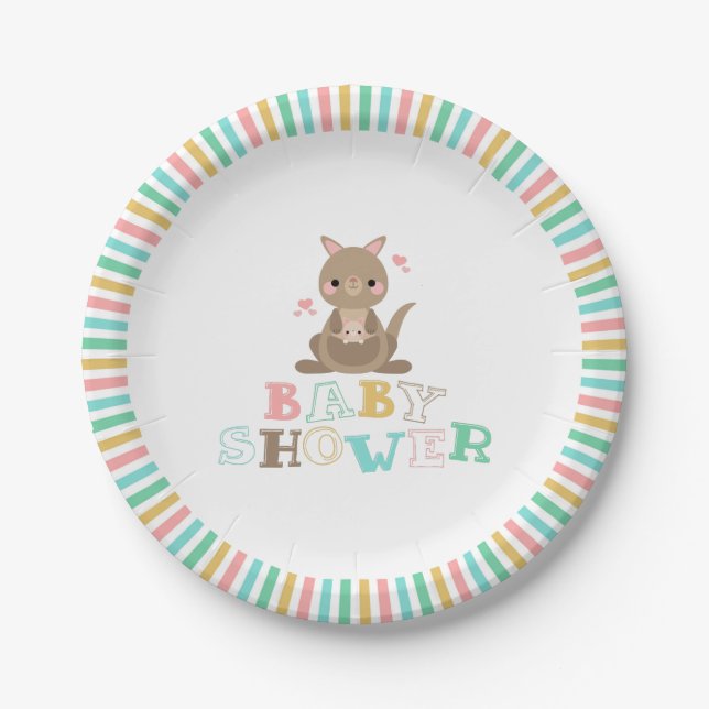 Charming Kangaroo Baby Shower Paper Plate (Front)