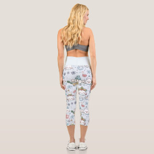 Charming Kawaii Christmas Characters in Light Blue Capri Leggings
