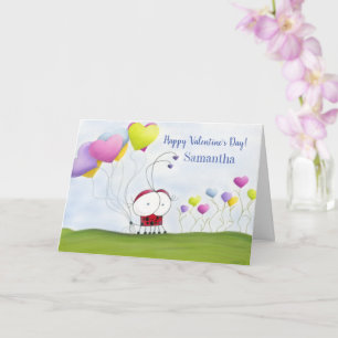 Charming Ladybug with Colorful Heart Balloons Card
