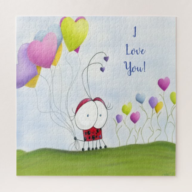 Charming Ladybug with Colorful Heart Balloons Jigsaw Puzzle (Vertical)