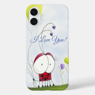 Charming Ladybug with Colourful Heart Balloons iPhone 16 Plus Case