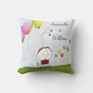 Charming Ladybug with Colourful Heart Balloons Cushion