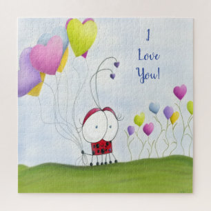 Charming Ladybug with Colourful Heart Balloons Jigsaw Puzzle