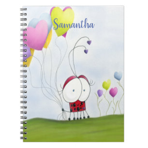 Charming Ladybug with Colourful Heart Balloons Notebook