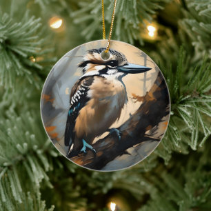 Charming Laughter: Kookaburra in Oil Paint Ceramic Ornament