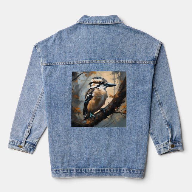 Charming Laughter: Kookaburra in Oil Paint Denim Jacket (Back)
