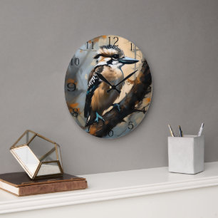 Charming Laughter: Kookaburra in Oil Paint Large Clock