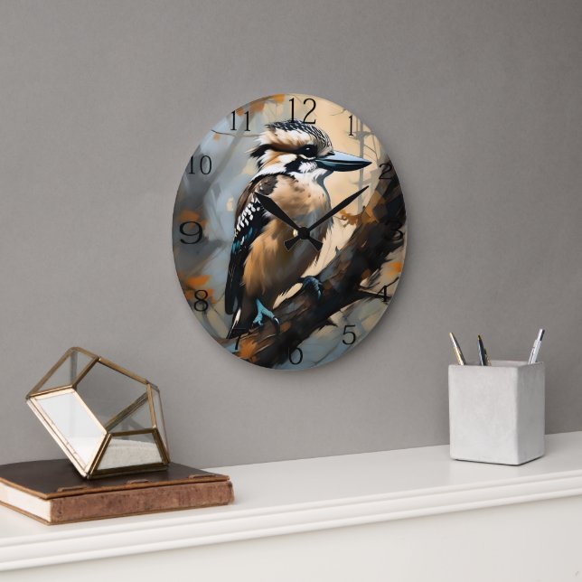Charming Laughter: Kookaburra in Oil Paint Large Clock (Office)