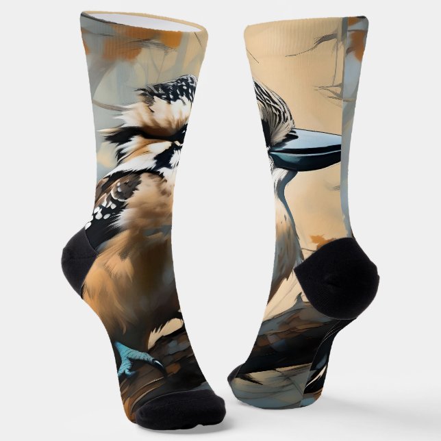 Charming Laughter: Kookaburra in Oil Paint Socks (Angled)
