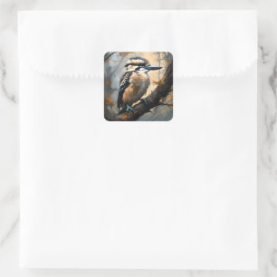 Charming Laughter: Kookaburra in Oil Paint Square Sticker
