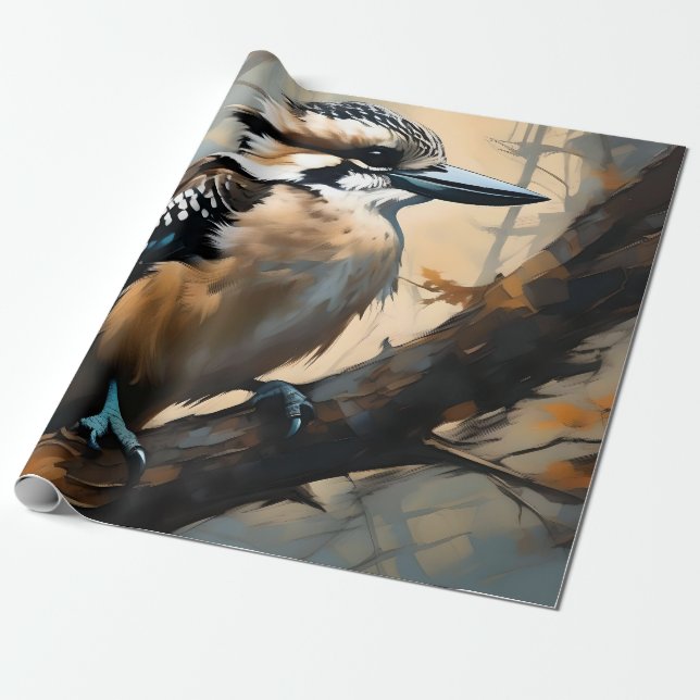 Charming Laughter: Kookaburra in Oil Paint Wrapping Paper (Unrolled)